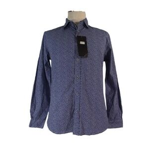 Reset Button-Up Mens Small Blue Floral Premium Long Sleeve Cotton Shirt